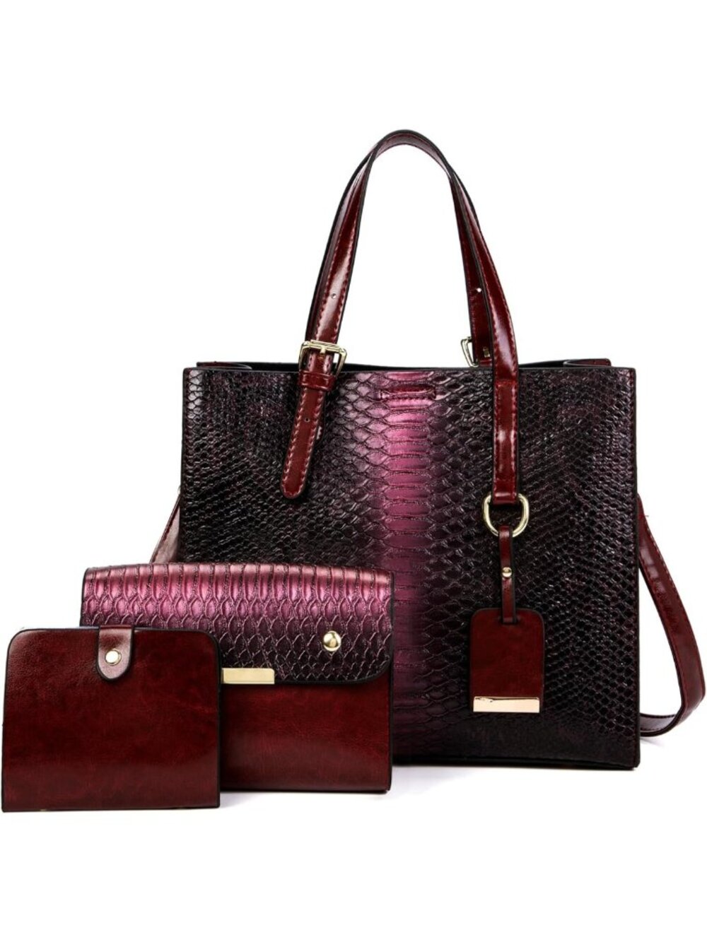 Stylish Crocodile Pattern Satchel Tote Handbags Set for Women - 3 Pcs Blue